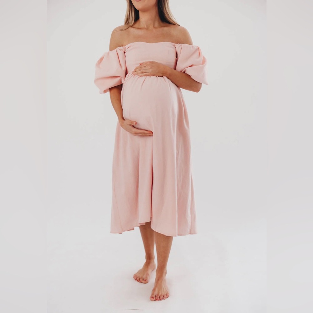 Worth Collective Hamilton Off-Shoulder Pink Maternity Dress